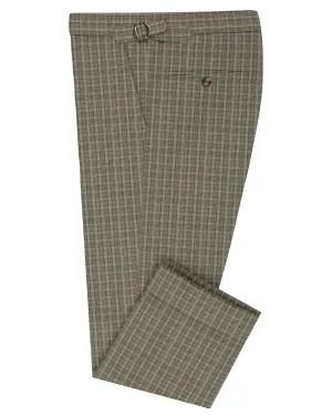 Scabal Linen Olive Green Tattersall Checks Pants Stretchable Comfort Basic Style