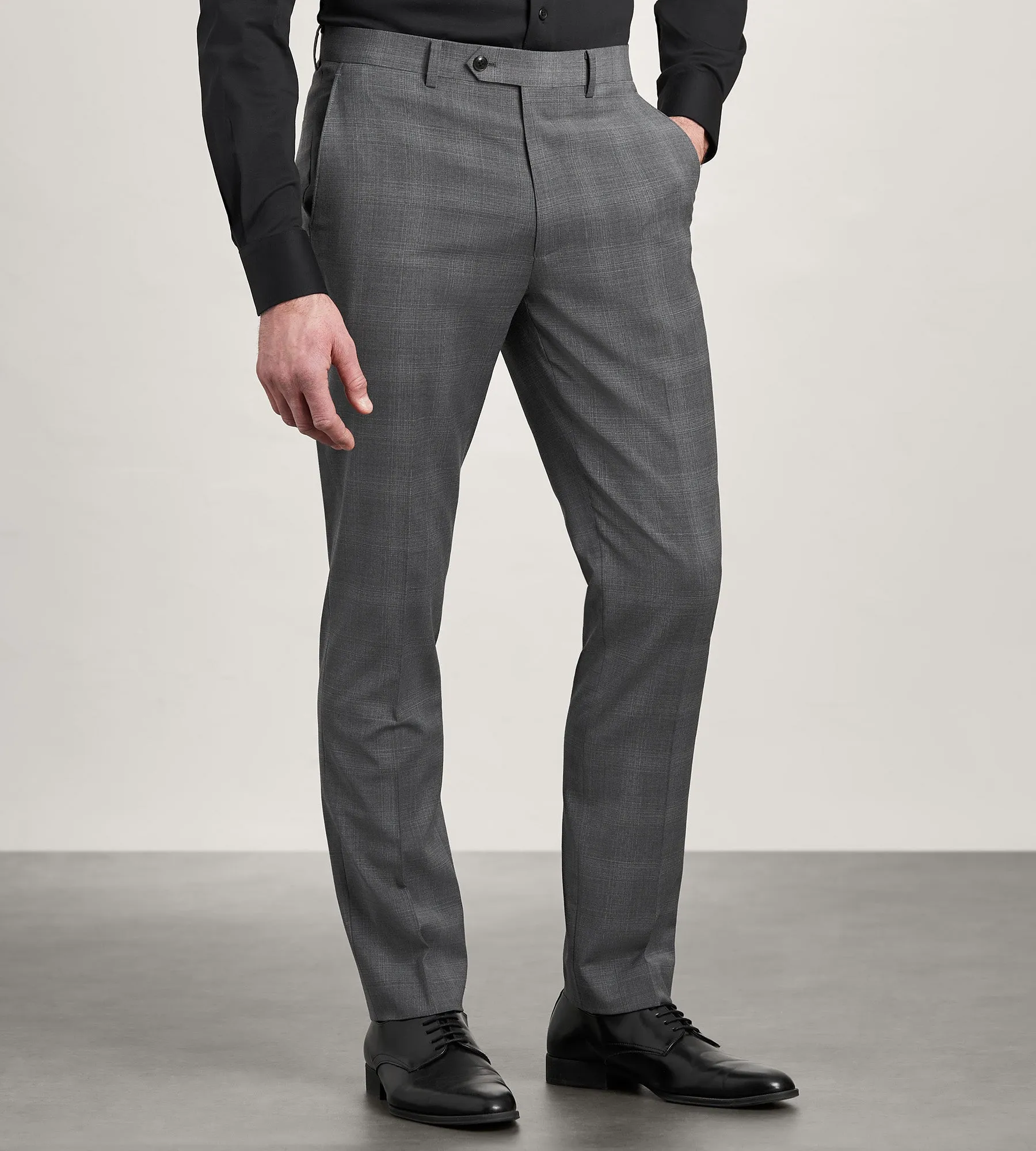 Slim Fit Grey Plaid Suit Pants High Waist Stretch