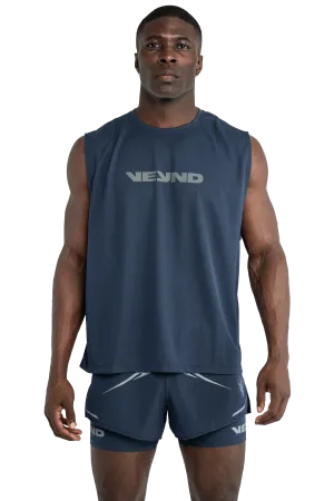 BOXY SLEEVELESS T-SHIRT V-GRAPHIC  - Navy Thermal Insulation Layer Full Coverage Design