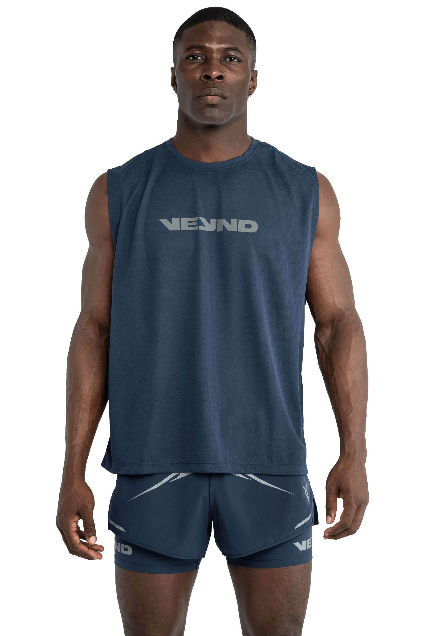 BOXY SLEEVELESS T-SHIRT V-GRAPHIC  - Navy Thermal Insulation Layer Full Coverage Design