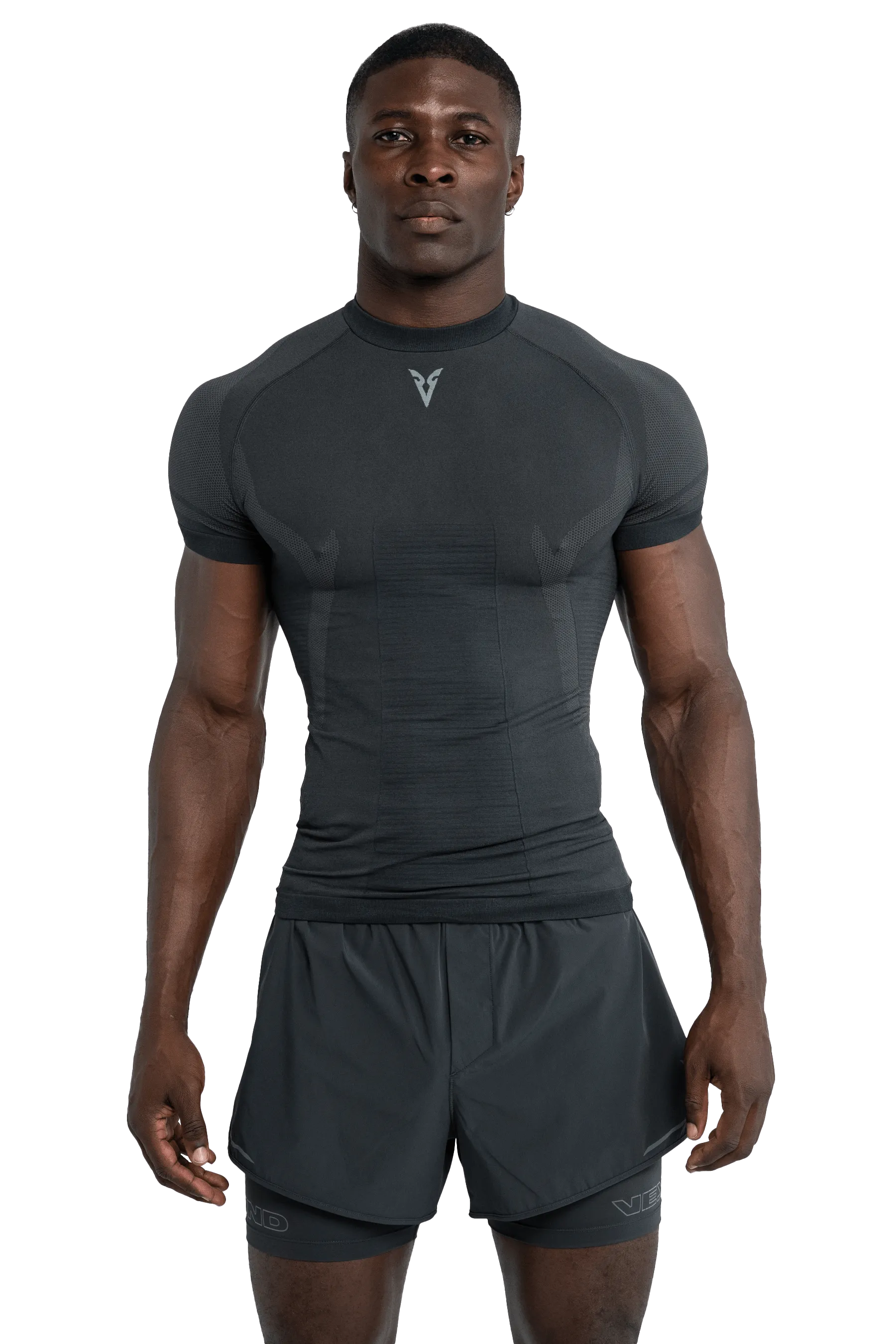 T-SHIRT SEAMLESS - Dark Gray Built In Lining Chlorine Resistant Fabric
