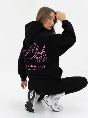 Non Fading Coloration Earth Tones Club Oversized Hoodie - Black & Pink
