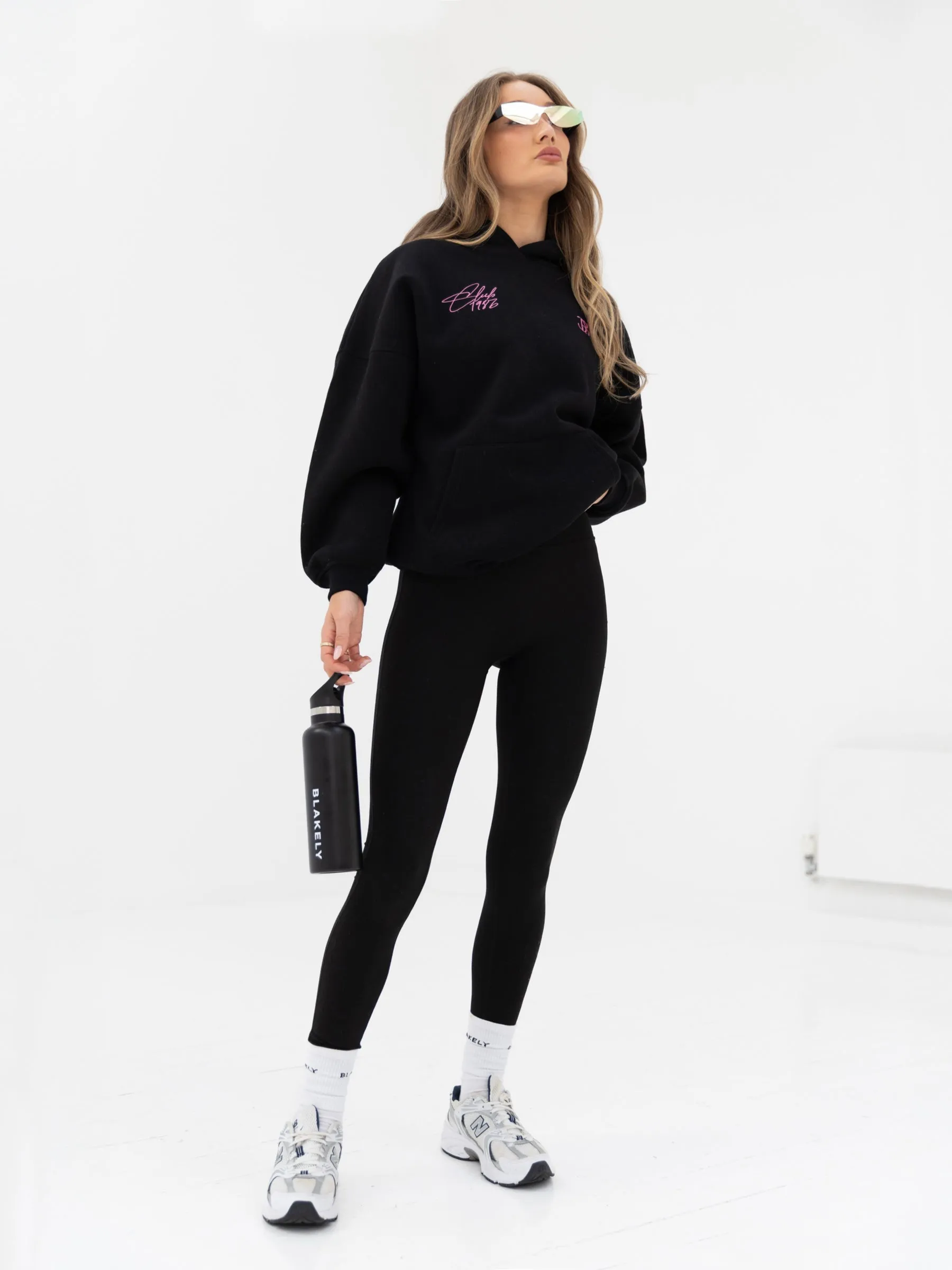 Non Restrictive Cuffs Stretch Knit Technology Club Oversized Hoodie - Black & Pink