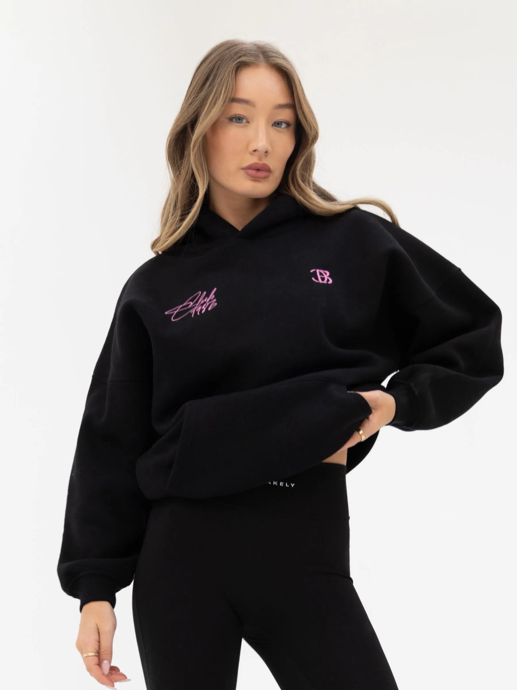 Club Oversized Hoodie - Black & Pink School Uniform