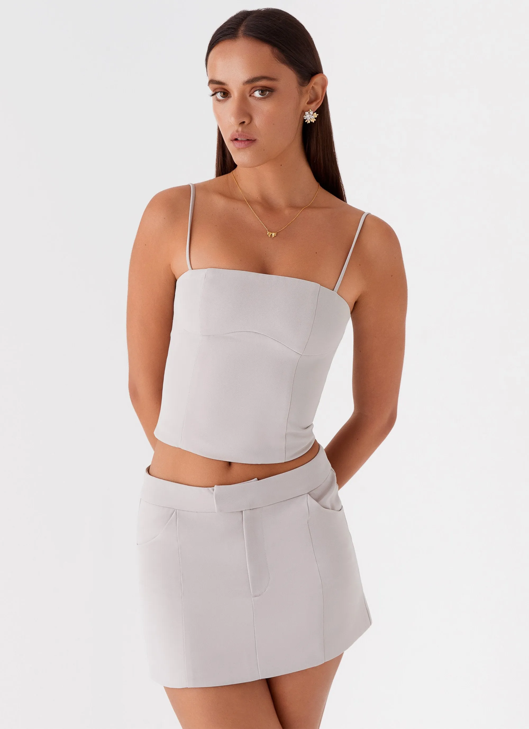 Cool Simplicity Odor-Control Eliana Suit Mini Skirt - Grey