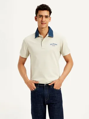 Casual Elegance Urban Casual Men's Typographic Print Slim Fit Polo T-Shirt