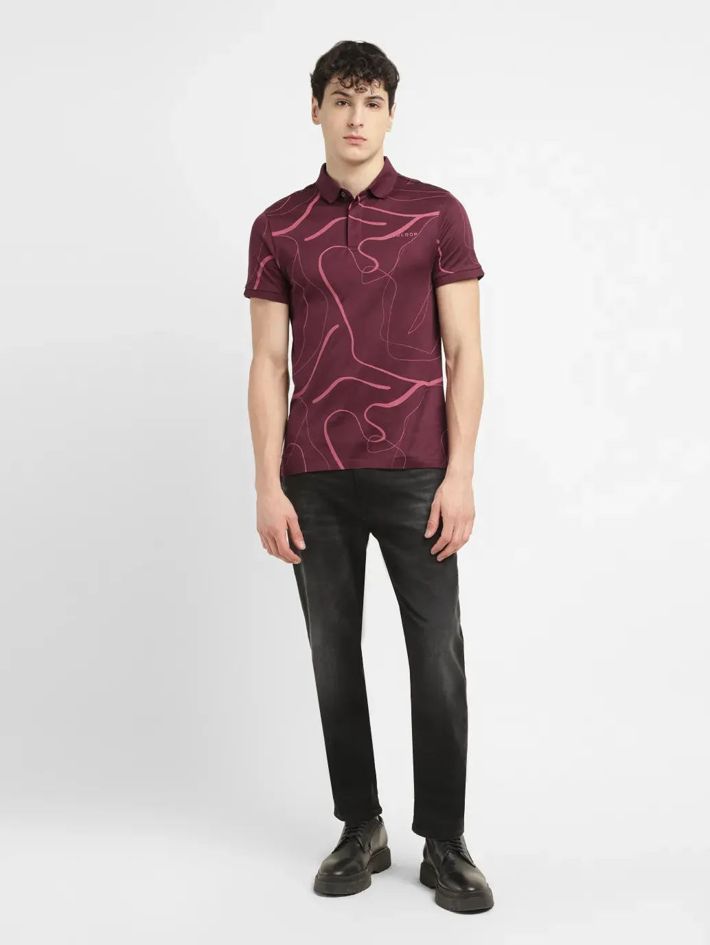 Men's Redloop Abstract Slim Fit Polo T-shirt Preppy Style