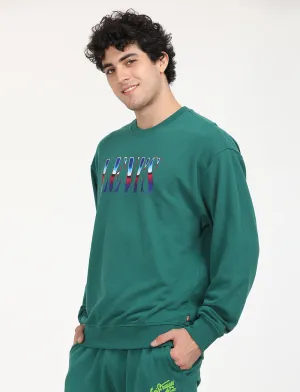 Budget Friendly Dragonfly like Men's Solid Green Crew Neck Sweatshirt