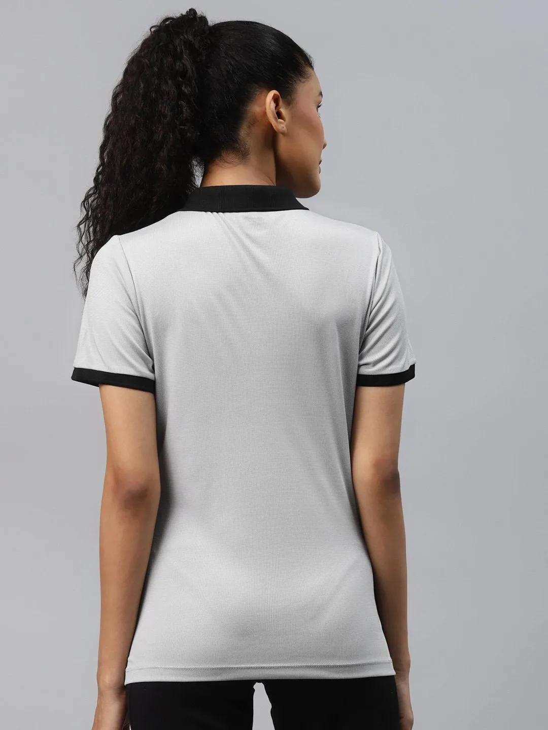 Alcis Women Grey Solid Polo Collar Slim Fit T-shirt Summer Smart Athletic Comfort