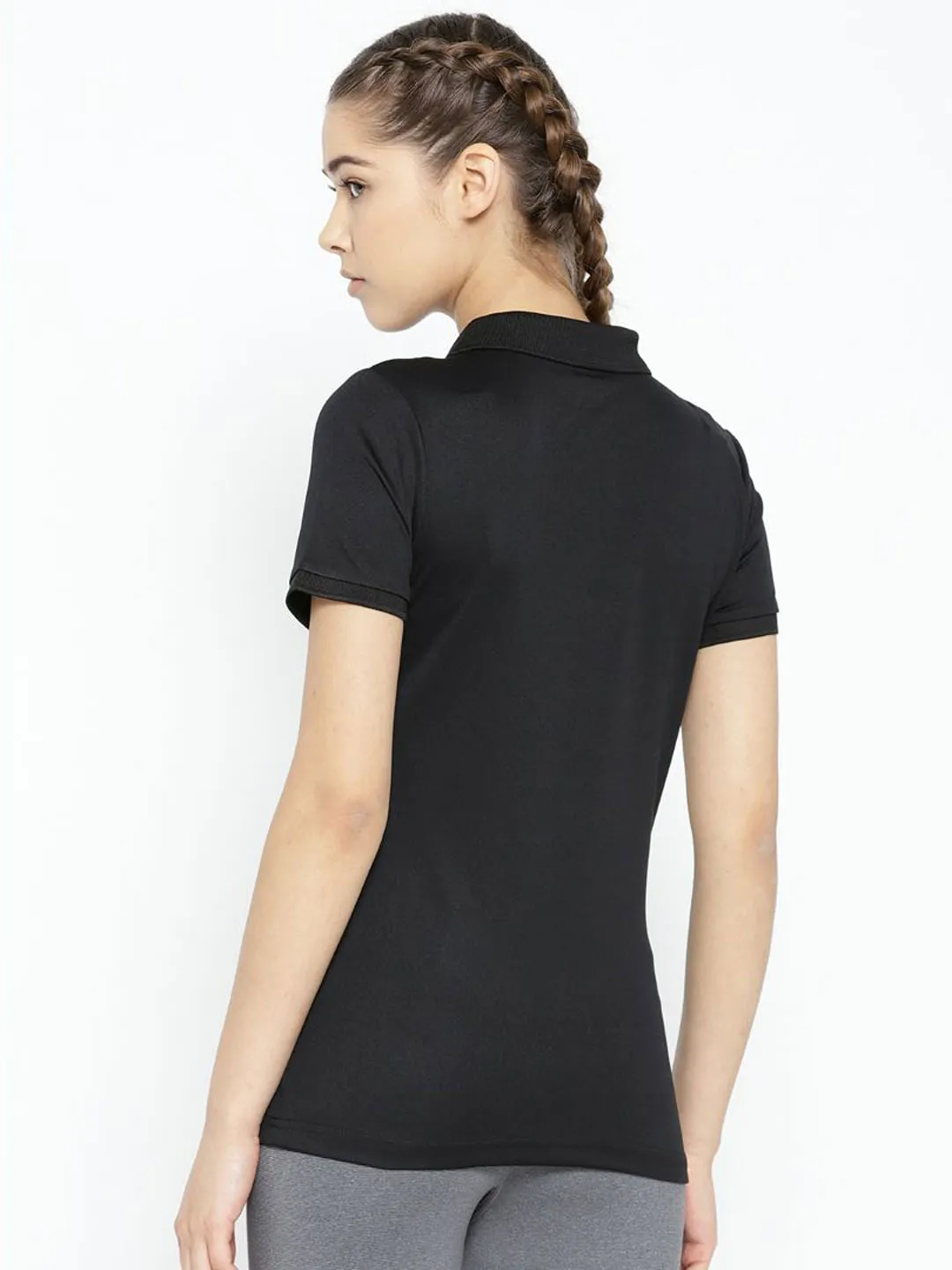 Stylish Comfort UV-Resistant Alcis Women Black Solid Polo Collar T-shirt