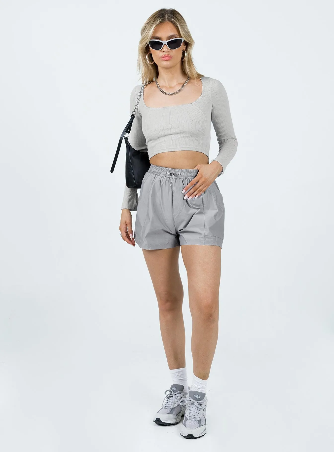 Crystal Soul Recycled materials Bell Parachute Shorts Grey