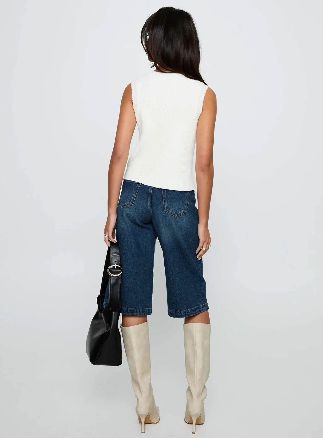 ReflectiveTrimDetails Ventilated Back Panels Ollison Longline Denim Shorts Blue