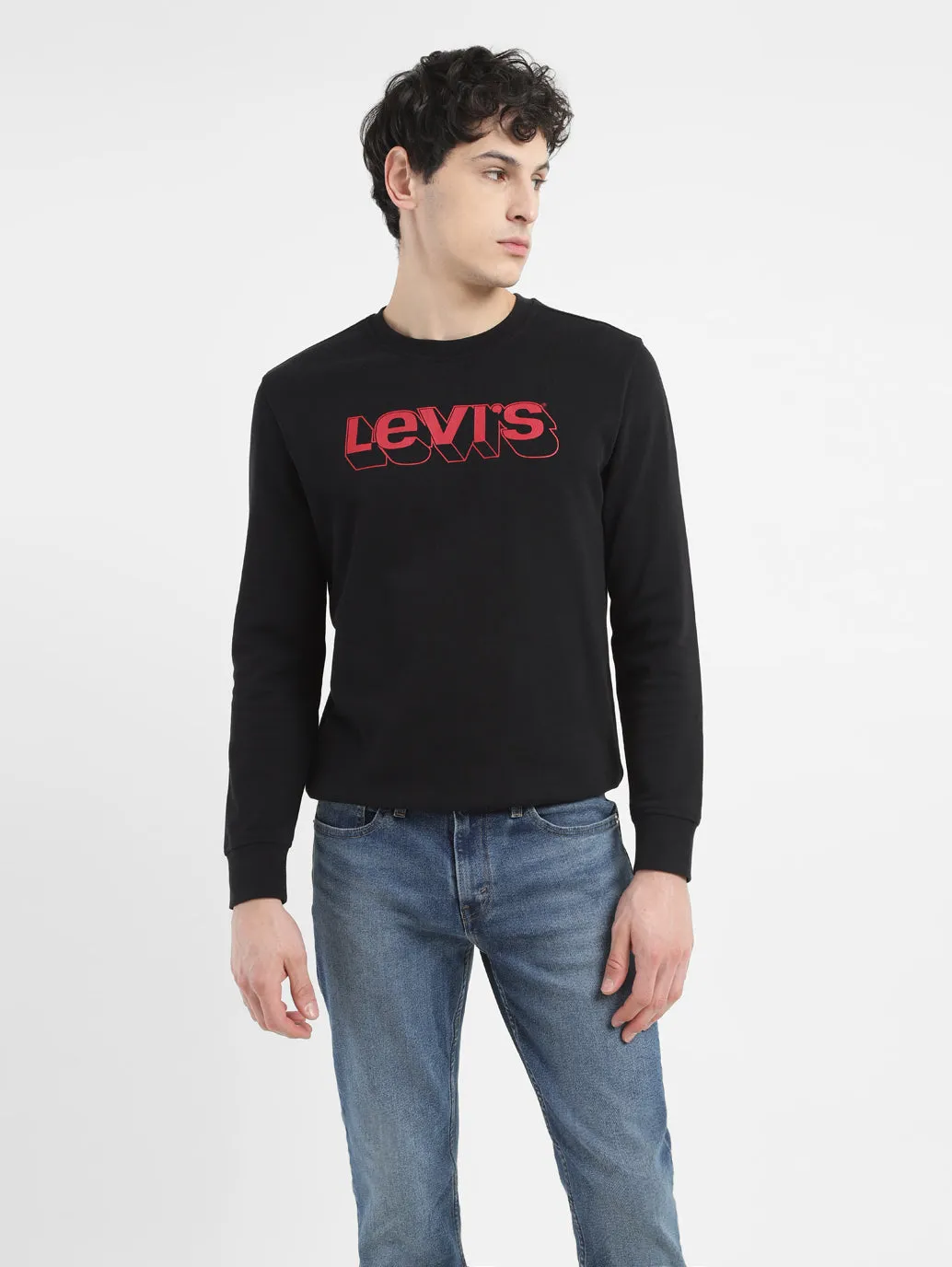 Men's Brand Logo Black Crew Neck Sweatshirt Everyday Comfort Street Night