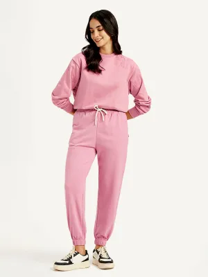 Women's Mid Rise Pink?Joggers Erasable Logo Patch UVProtection