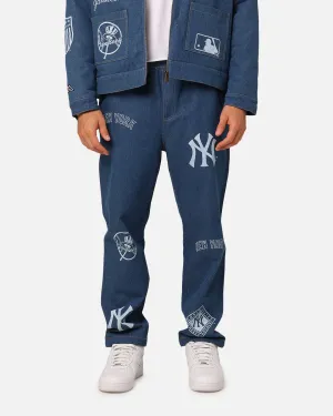 Majestic Athletic New York Yankees Etched Denim Jeans Washed Blue Denim Slim Sunny Vibes Festival Outfit Neutral Tones