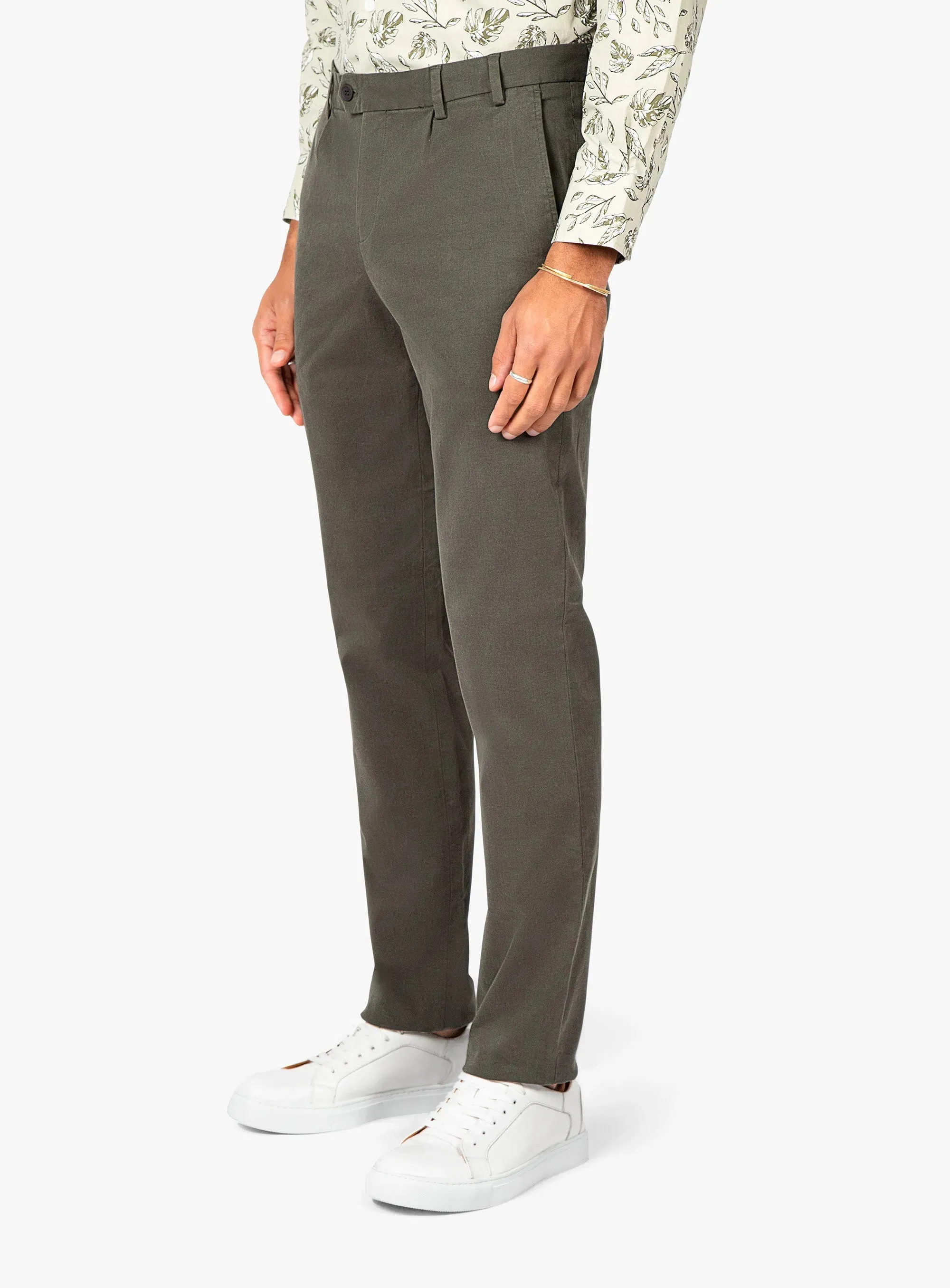 Carmine Pleated Forrest Green Chino Pants Stain Resistant Weave