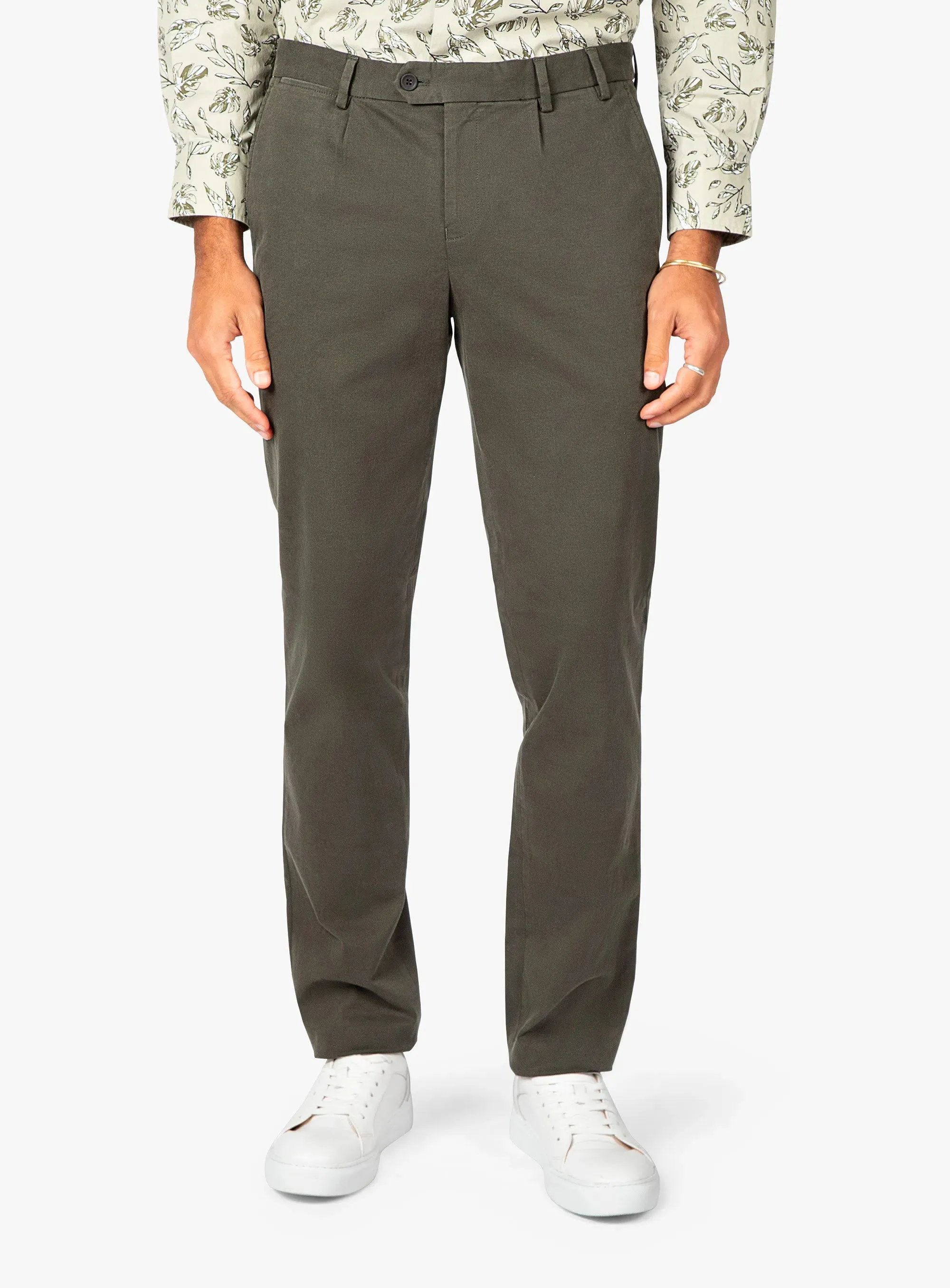 Carmine Pleated Forrest Green Chino Pants SoftLining