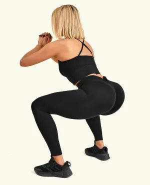 Street Style Cold Fit Ribbed Butt Lift Leggings - Black