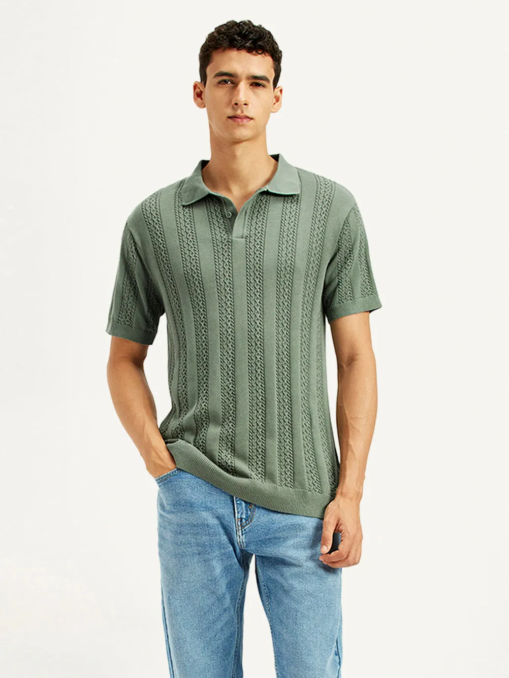 Subtle ToneOnTone Stitching Soft Touch Men's Textured Slim Fit Polo T-Shirt