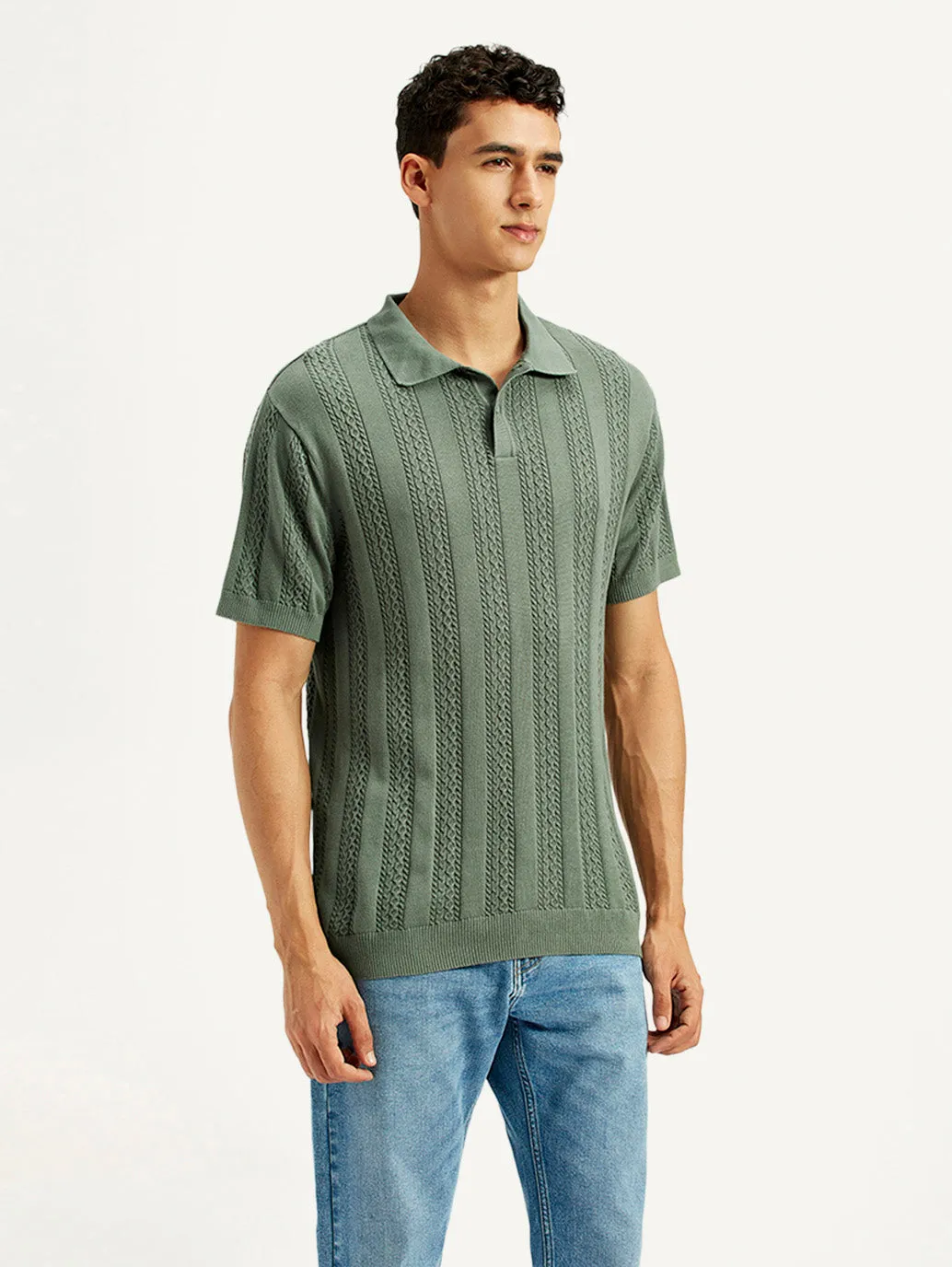 Golf Ready Micro Perforated Fabric Men's Textured Slim Fit Polo T-Shirt