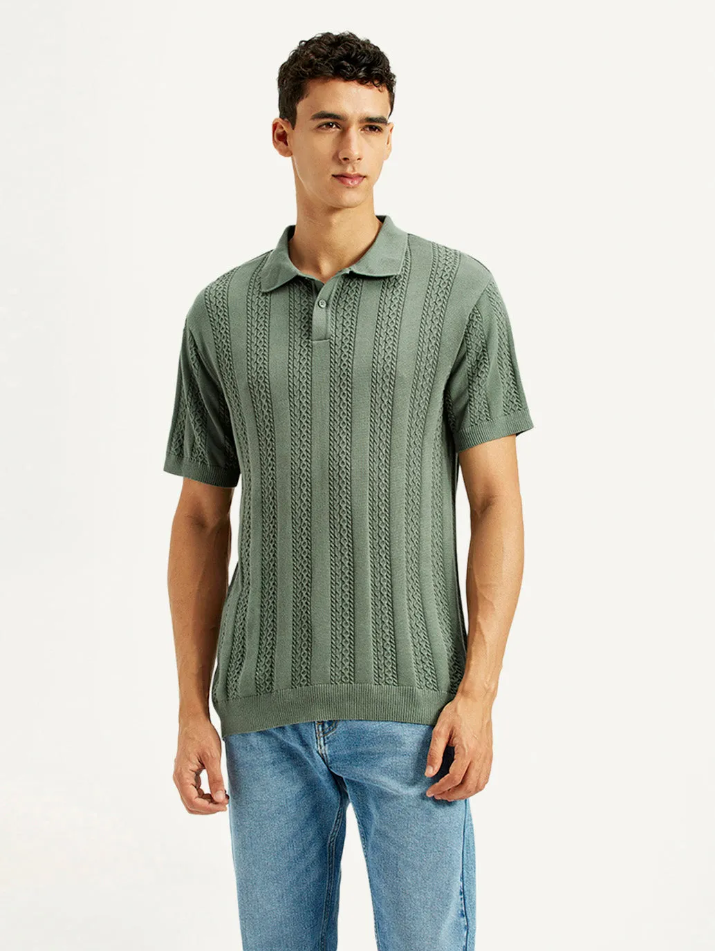 Summer Smart Summer Vacation Men's Textured Slim Fit Polo T-Shirt