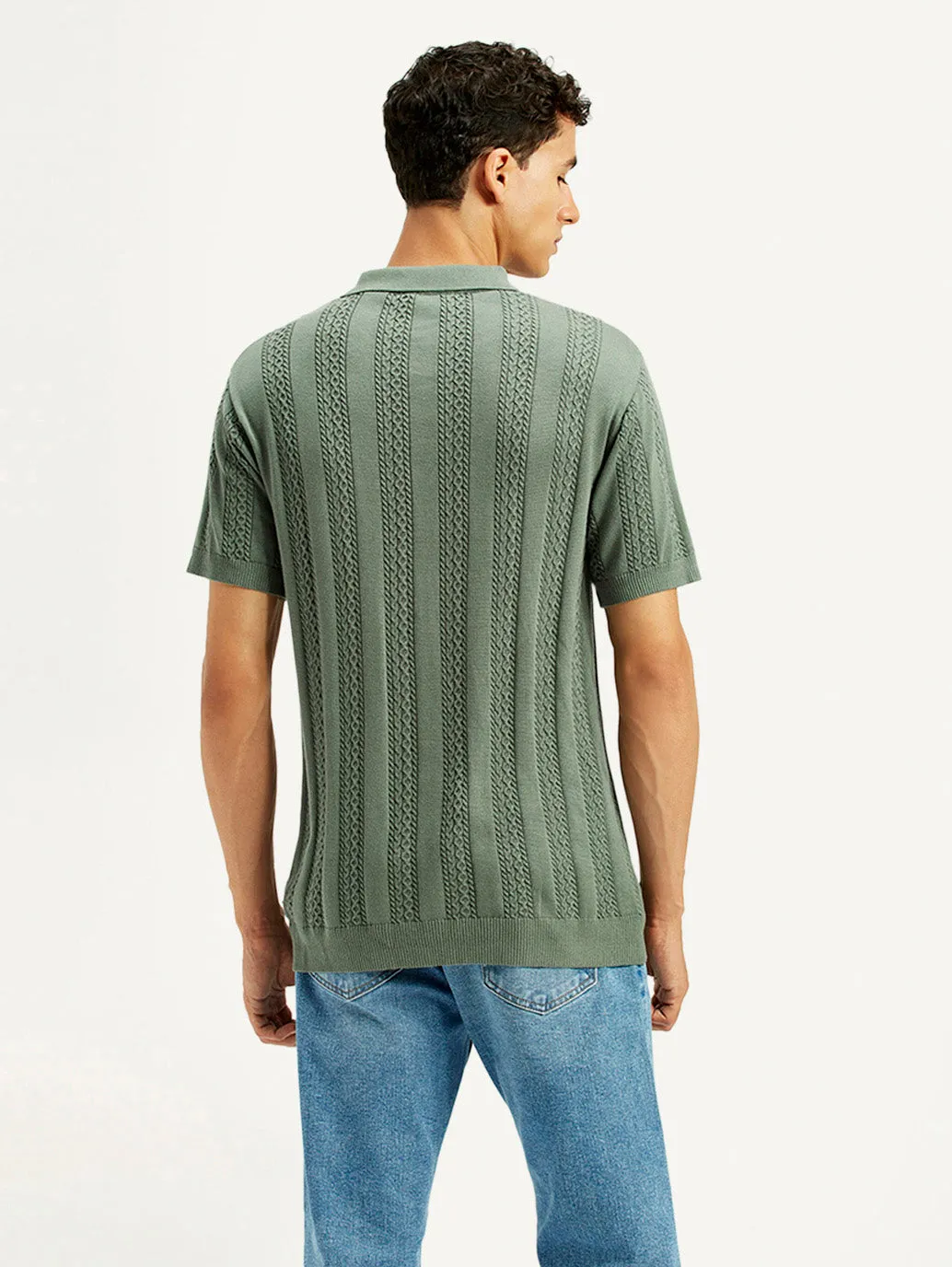 Smooth Flatlock Seams Monochrome Style Men's Textured Slim Fit Polo T-Shirt