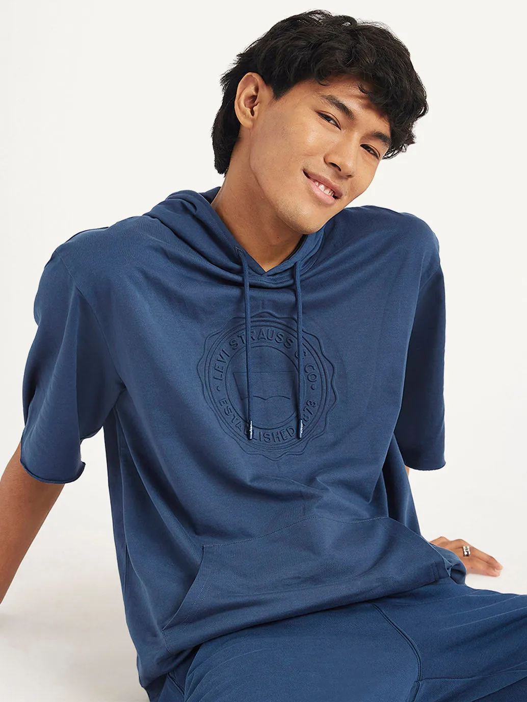Luxury Feel Middle Eastern style Men's Brand Logo Blue Hooded Sweatshirt