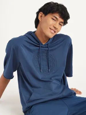 Work From Home Men's Brand Logo Blue Hooded Sweatshirt