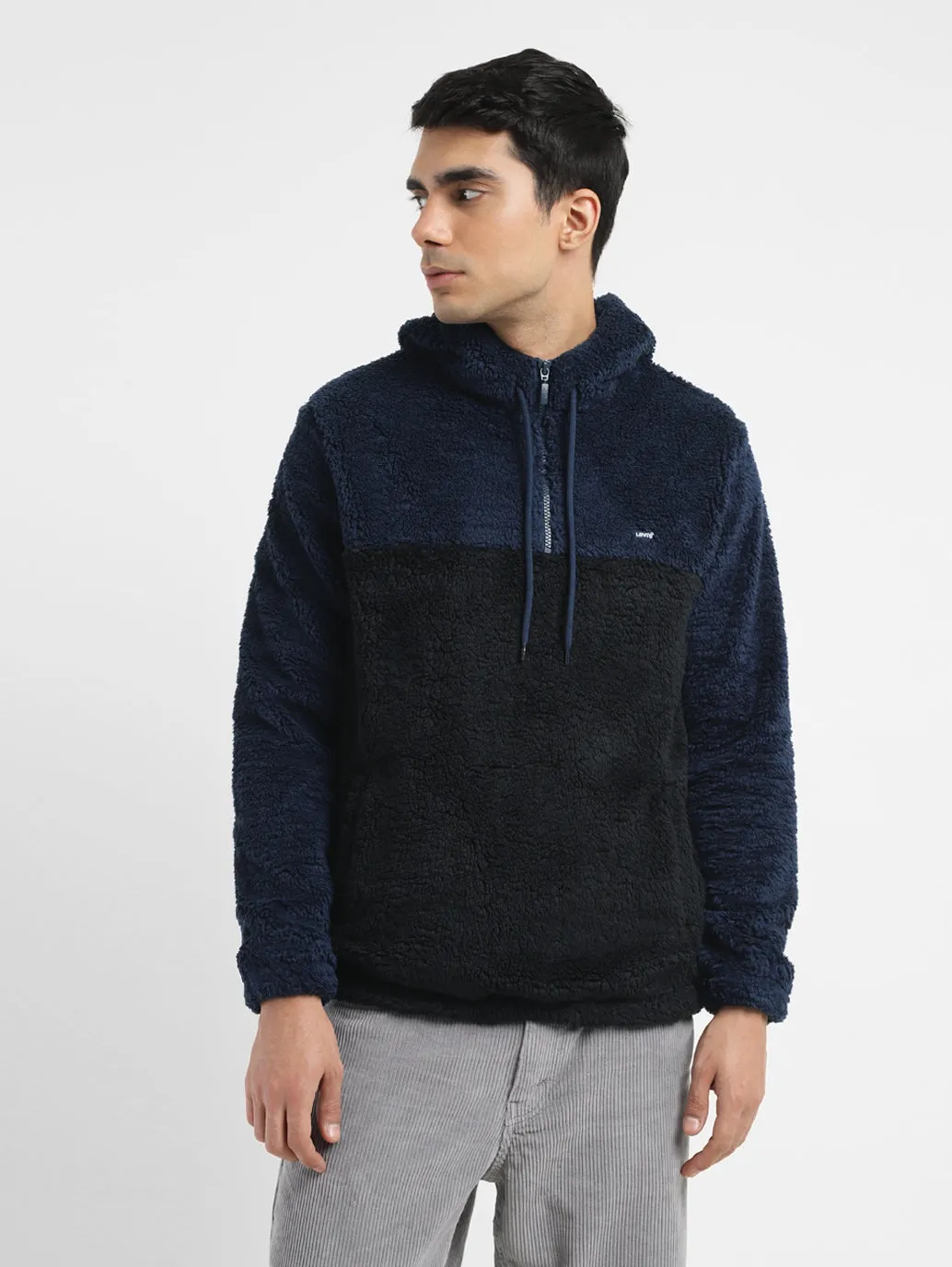 Shape Retention Fresh Vibe Men's Solid Blue Hooded Sweatshirt