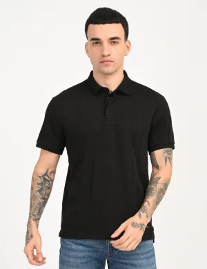 Recycled Polyester Mix AntiBacterial Coating Men's Redloop Self Design Black Slim Fit Polo T-shirt
