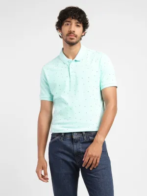Men's Blue Polo Collar T-Shirt FourButton Placket Golf Tournament
