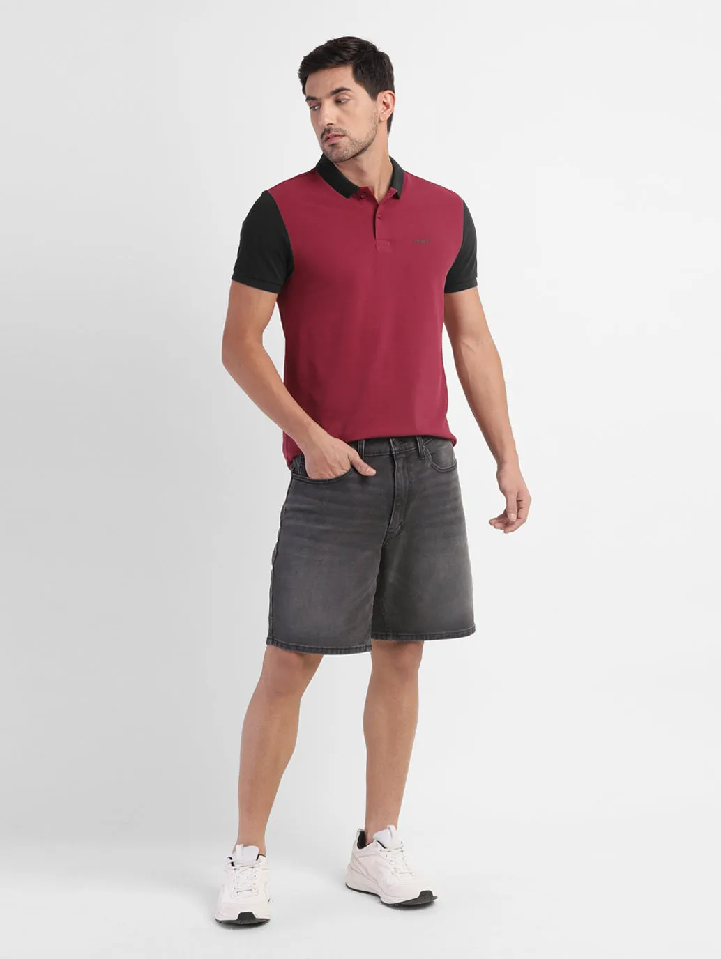 Striped Design Durable Cotton Men's Colorblock Polo T-shirt