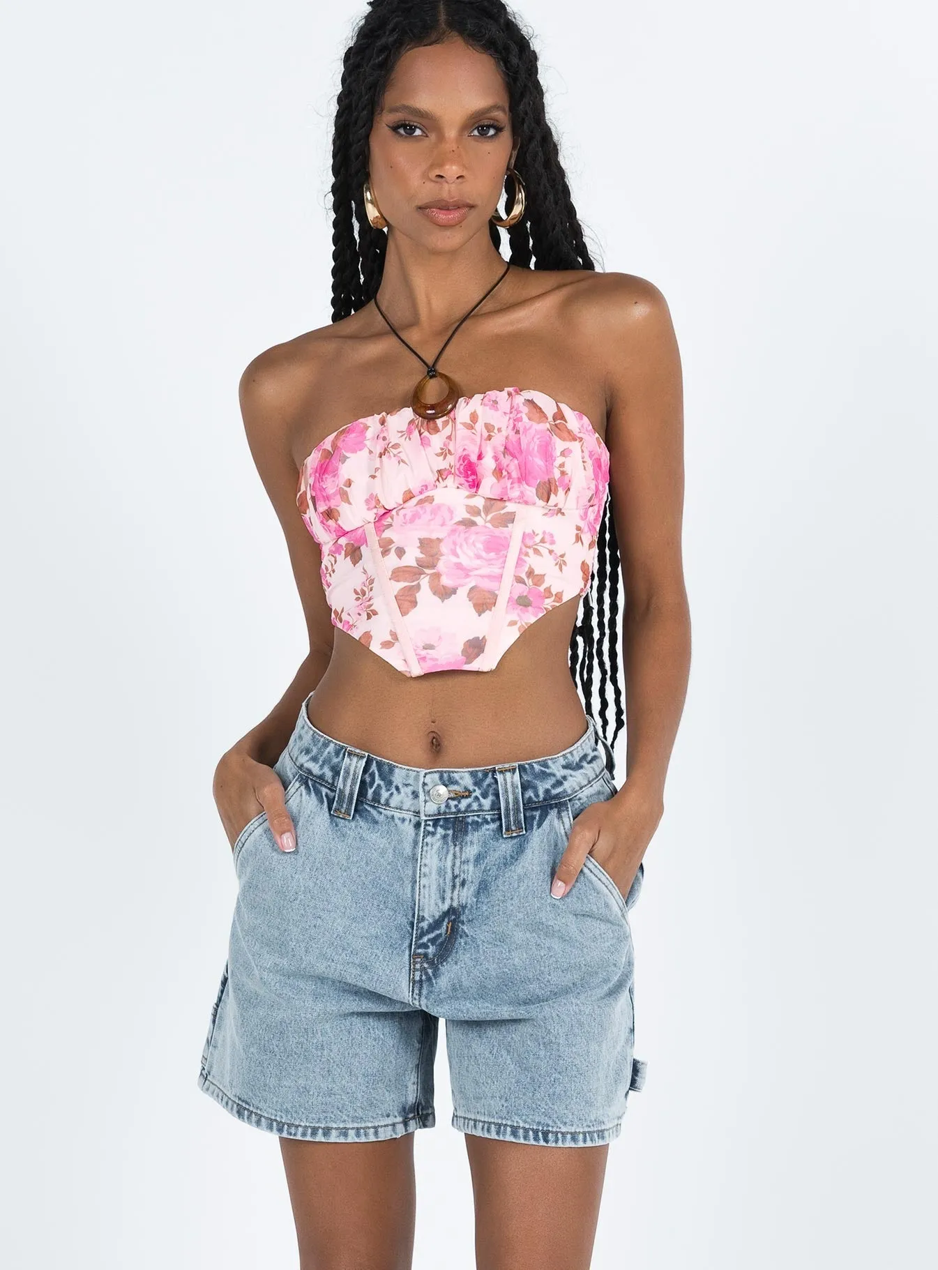 Lou Carpenter Denim Shorts Light Wash Red Flash Game Core