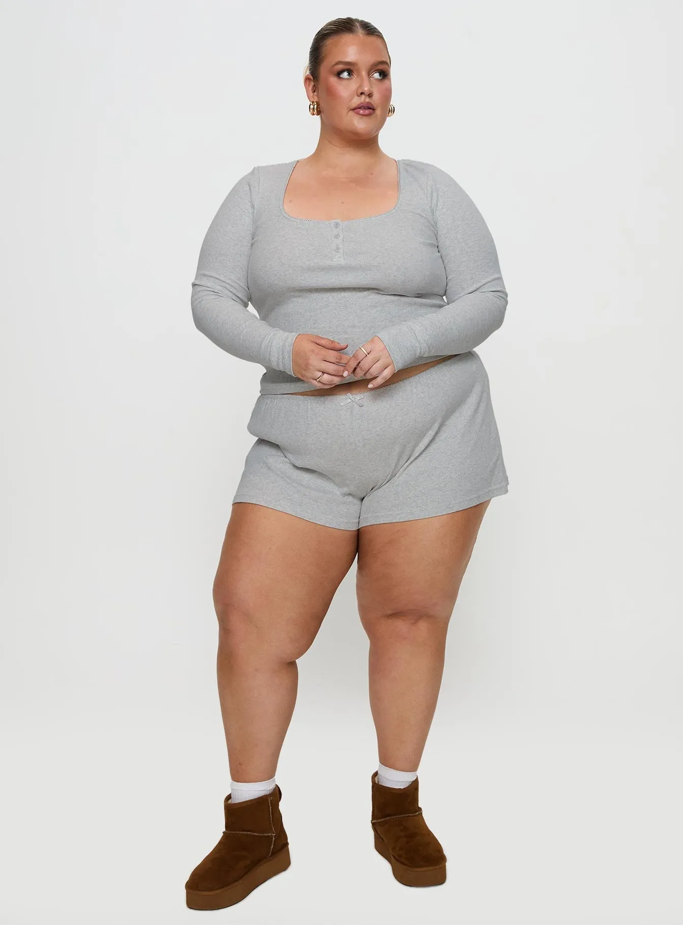 MultiFunctional Pockets ElasticFree Cuffs Sleepytea Rib Sleep Short Grey Curve