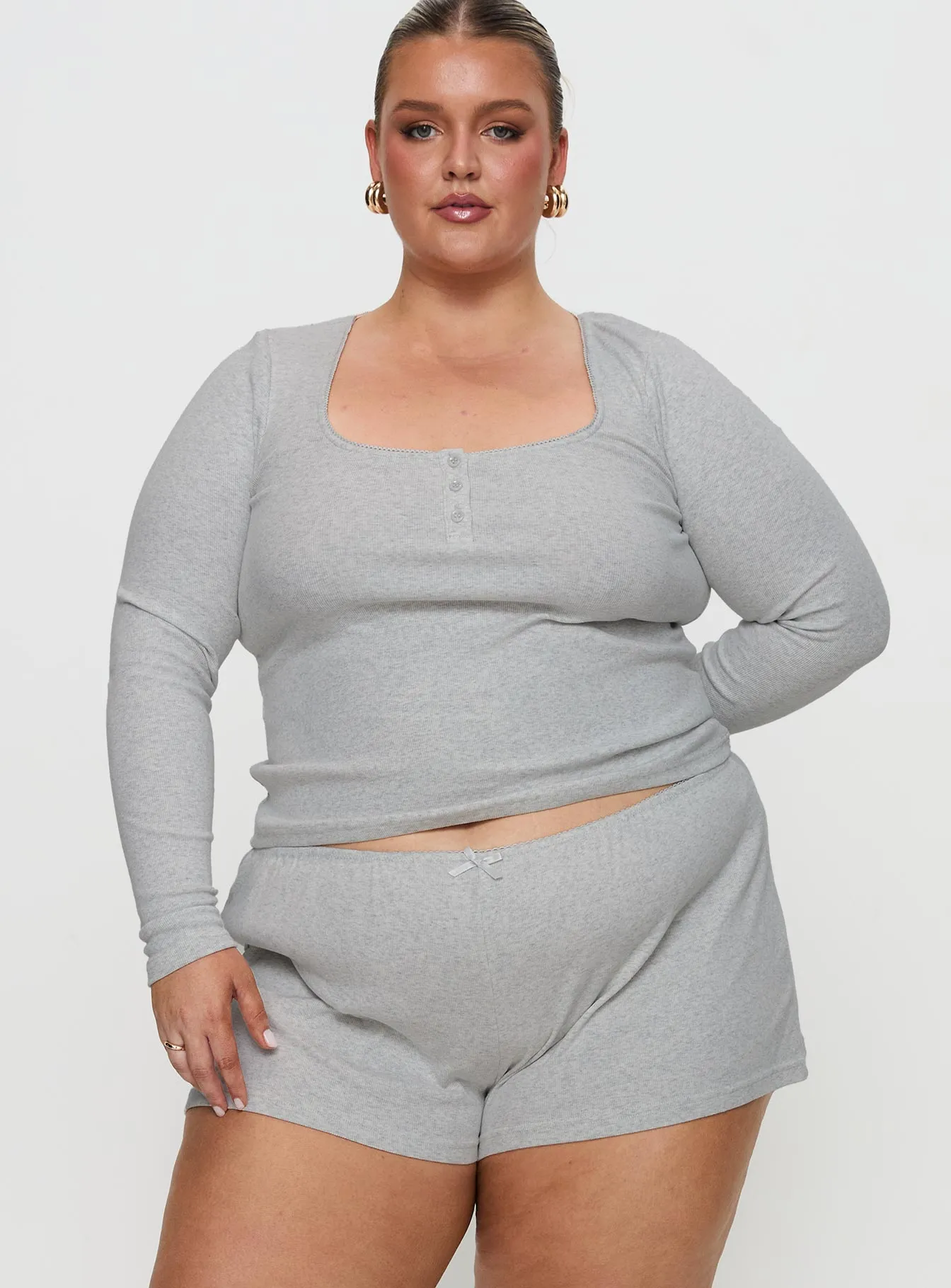 Sleepytea Rib Sleep Short Grey Curve Inner Glow