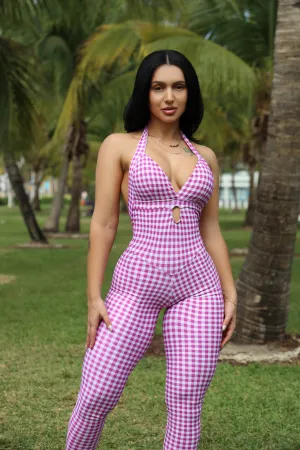 Luxury Neutral Pink Checker Scrunchy Butt Bodysuit
