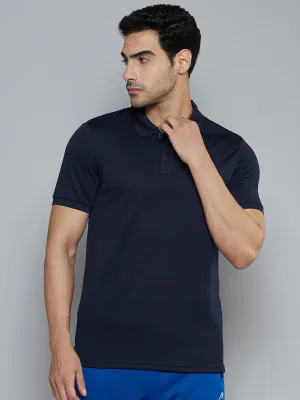 Alcis Men Navy Blue Solid Polo Collar Slim Fit Wonder T-shirt Comfortable Collar Breathable fabric