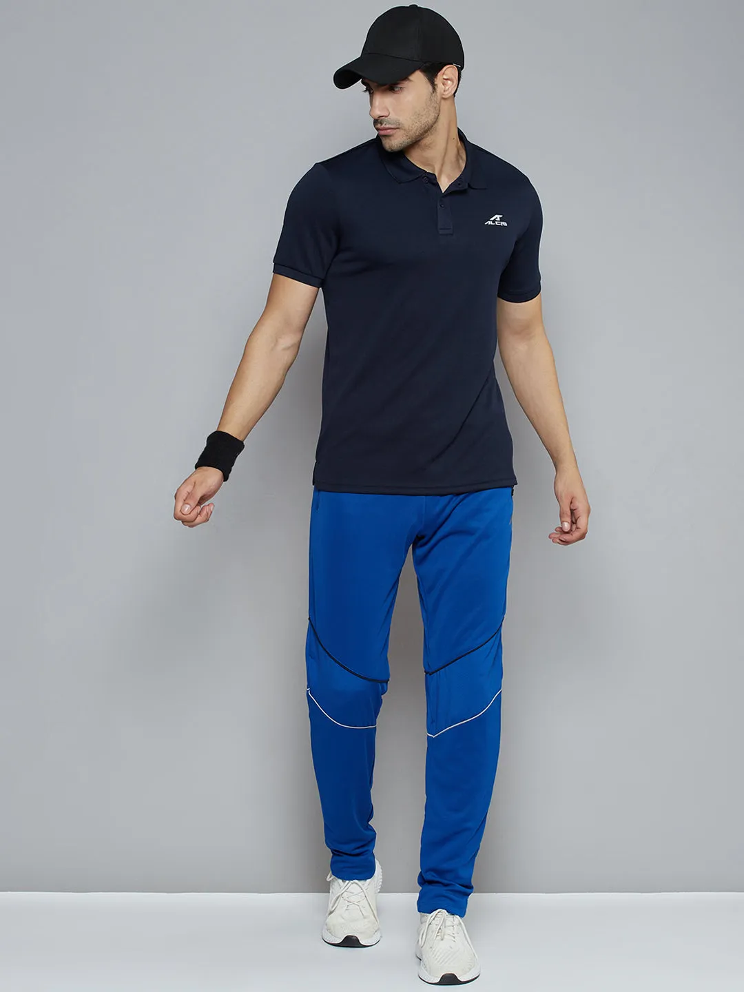 Alcis Men Navy Blue Solid Polo Collar Slim Fit Wonder T-shirt Wrinkle Free Treatment EasyCare Textile