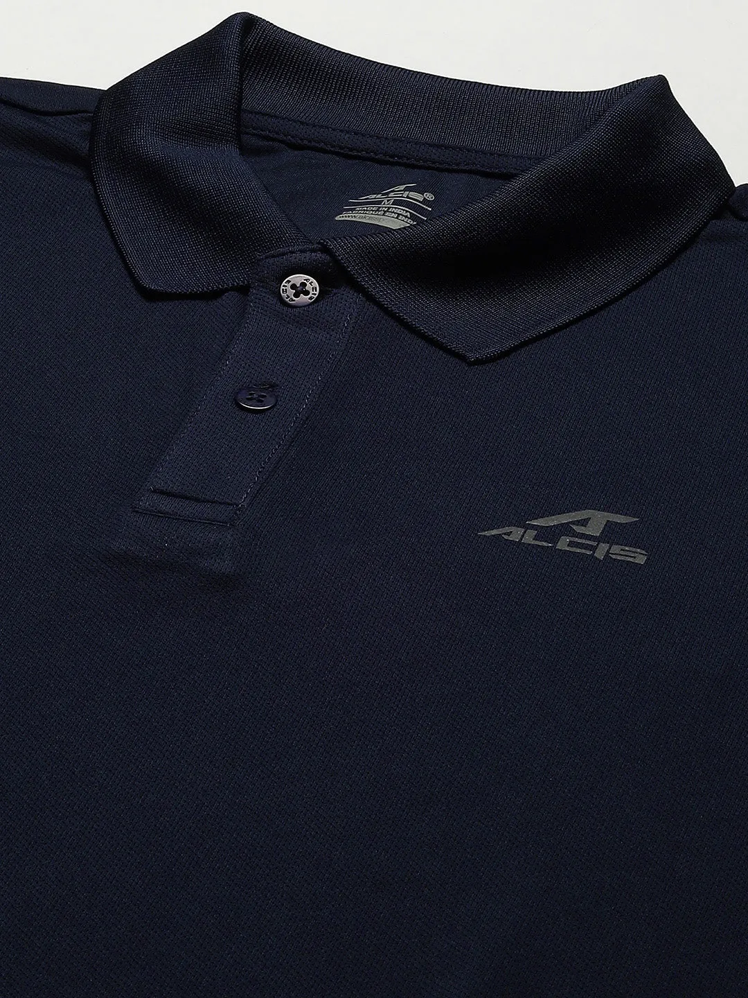 Alcis Men Navy Blue Solid Polo Collar Slim Fit Wonder T-shirt Polo Collar Optimal Airflow Texture
