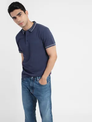 Men's Blue Polo T-Shirt AntiFade Technology Striped Design