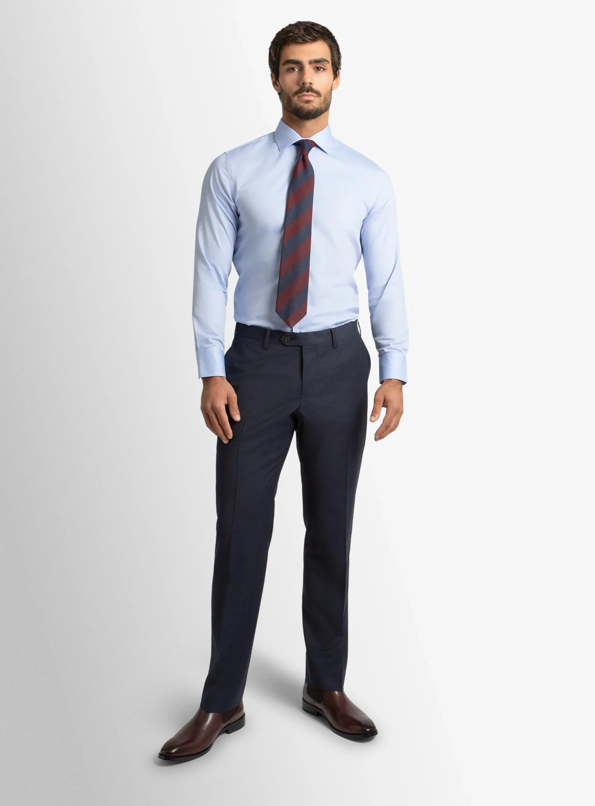 Dexter Micro Navy Suit Trousers Cozy Wear Curved Waistline