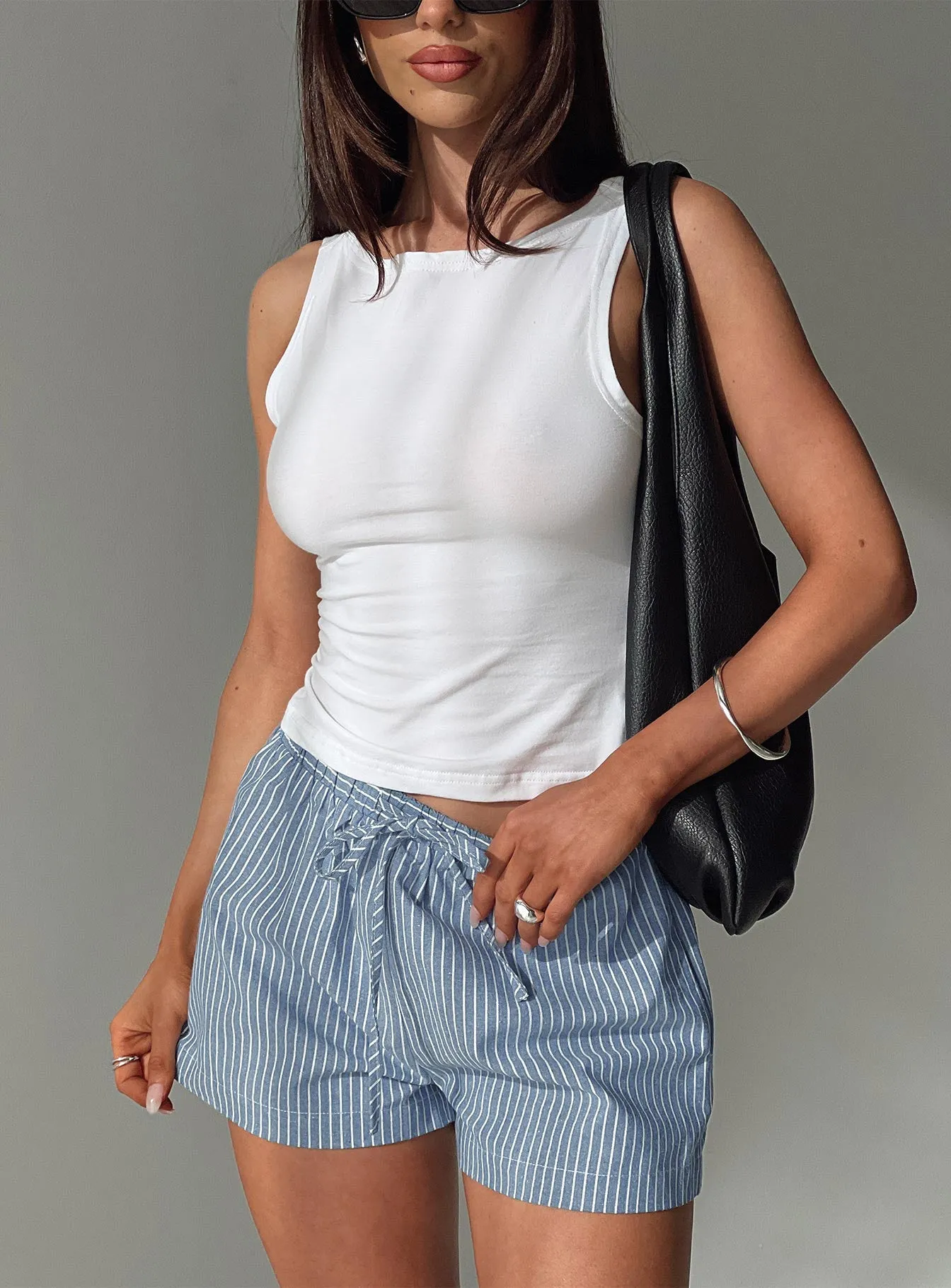 Veridian Shorts Blue Stripe Tencel Blend Fabric