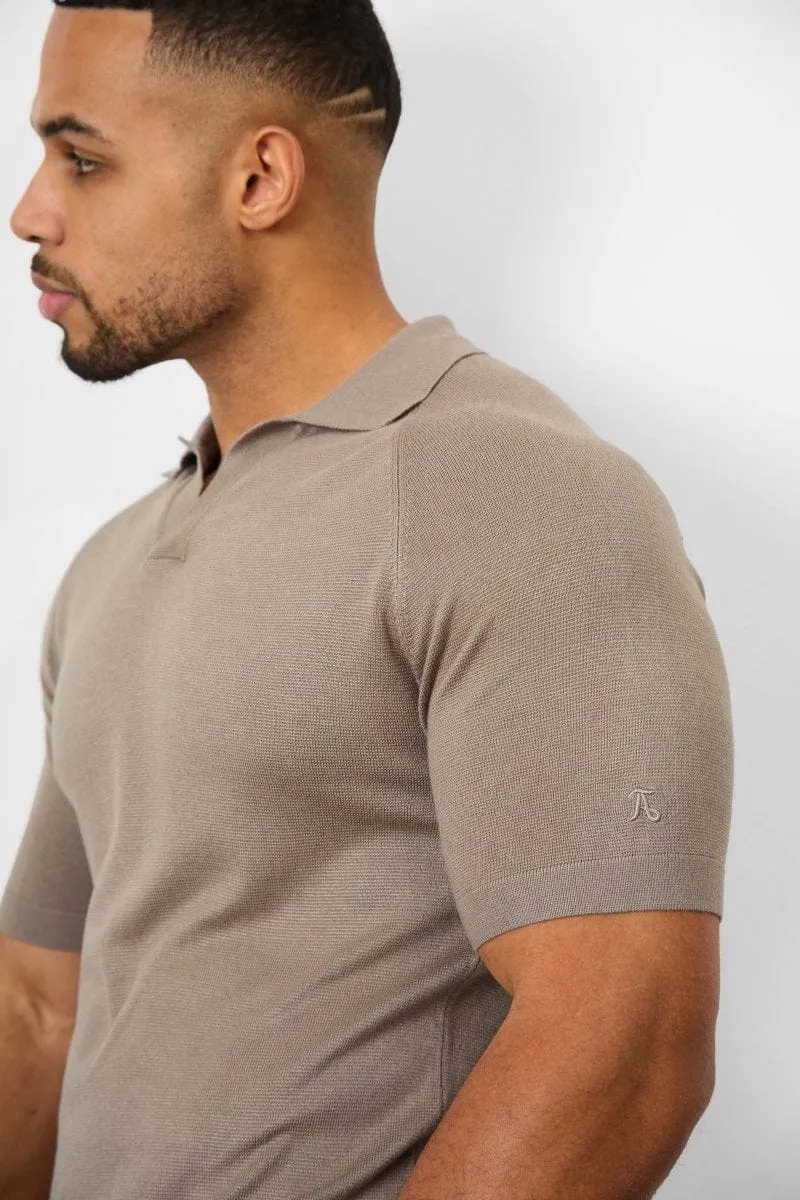 Textured Open Collar Knitted Polo Shirt in Mole Minimalist Style Thermoregulating Lining