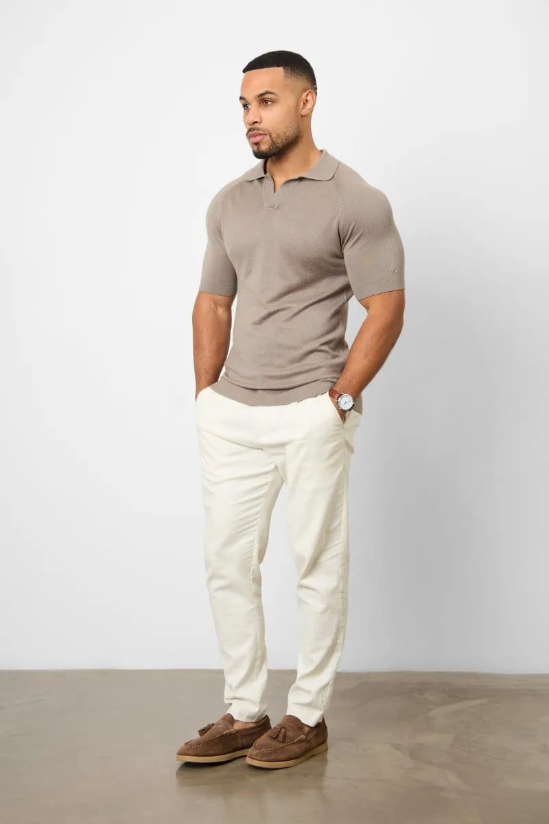 QuickDry Material Textured Open Collar Knitted Polo Shirt in Mole