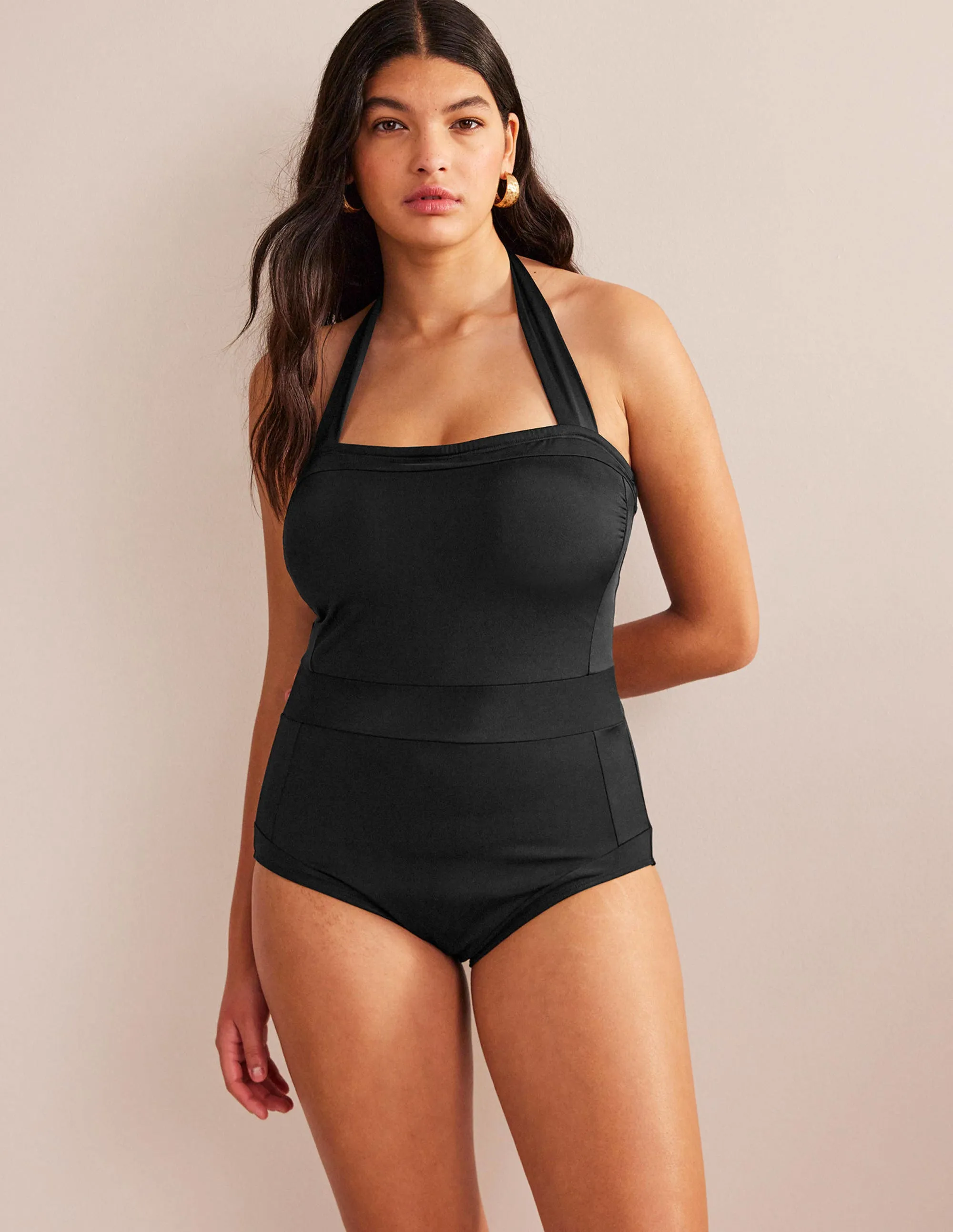 Santorini Halterneck Swimsuit-Black Lightweight Material Double Layered Front