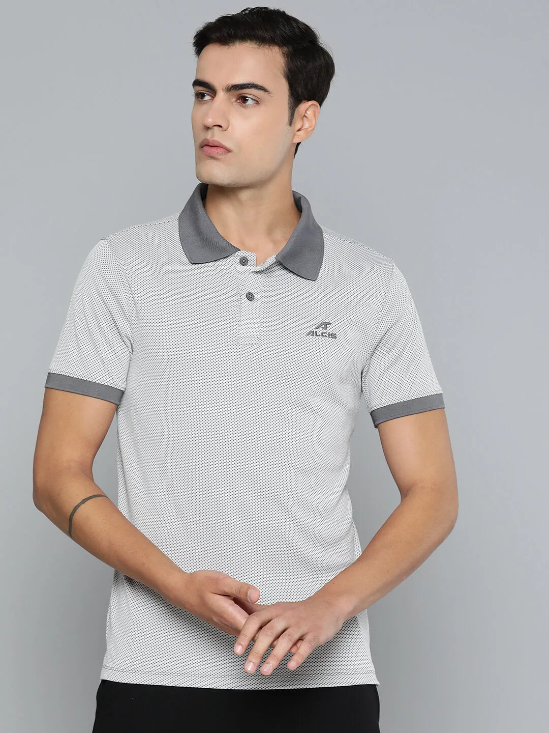 Stylish Detail Alcis Men Grey Colourblocked Polo Collar Dry Tech Slim Fit Sports T-shirt