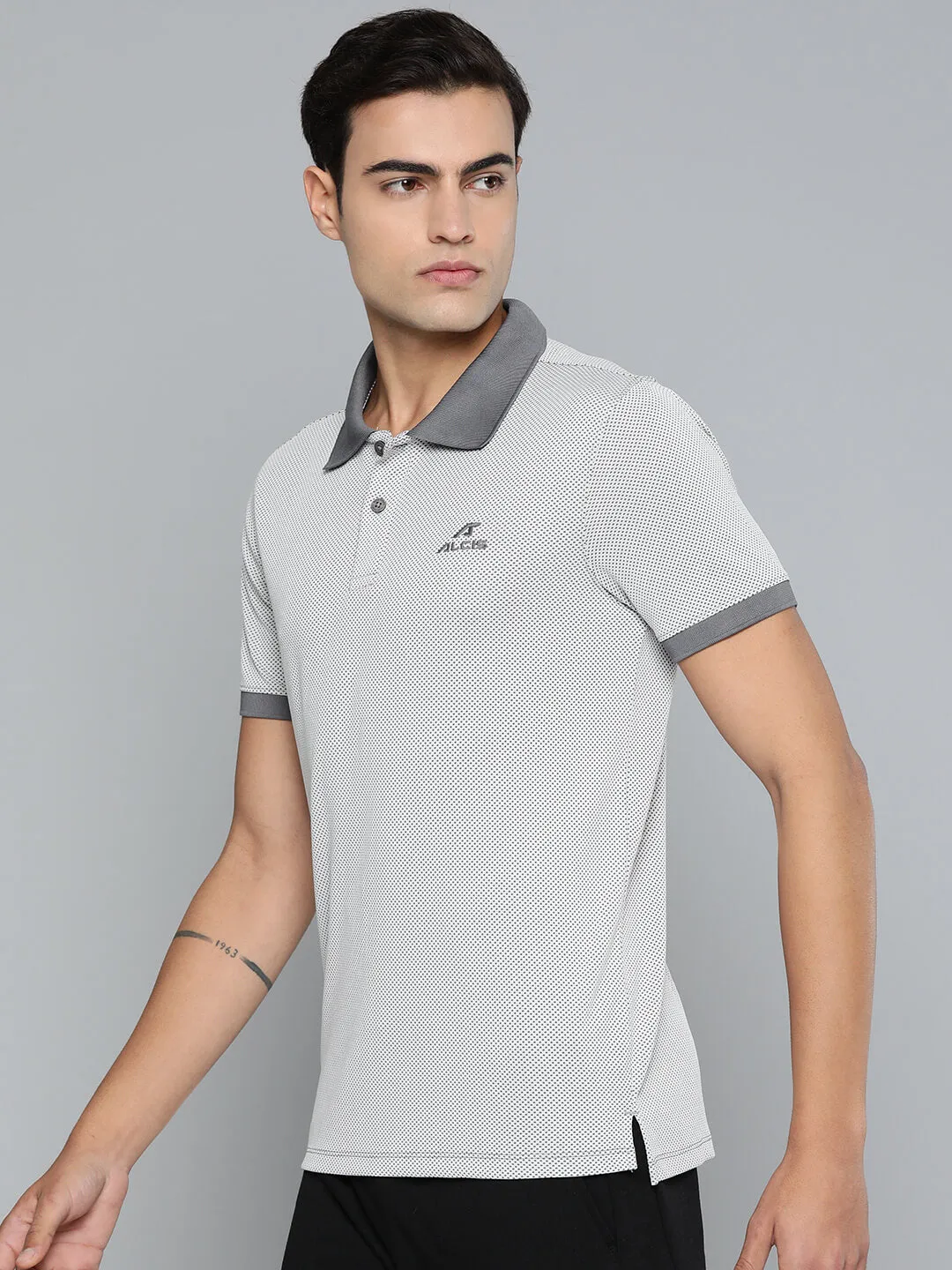Micro Perforated Fabric Alcis Men Grey Colourblocked Polo Collar Dry Tech Slim Fit Sports T-shirt