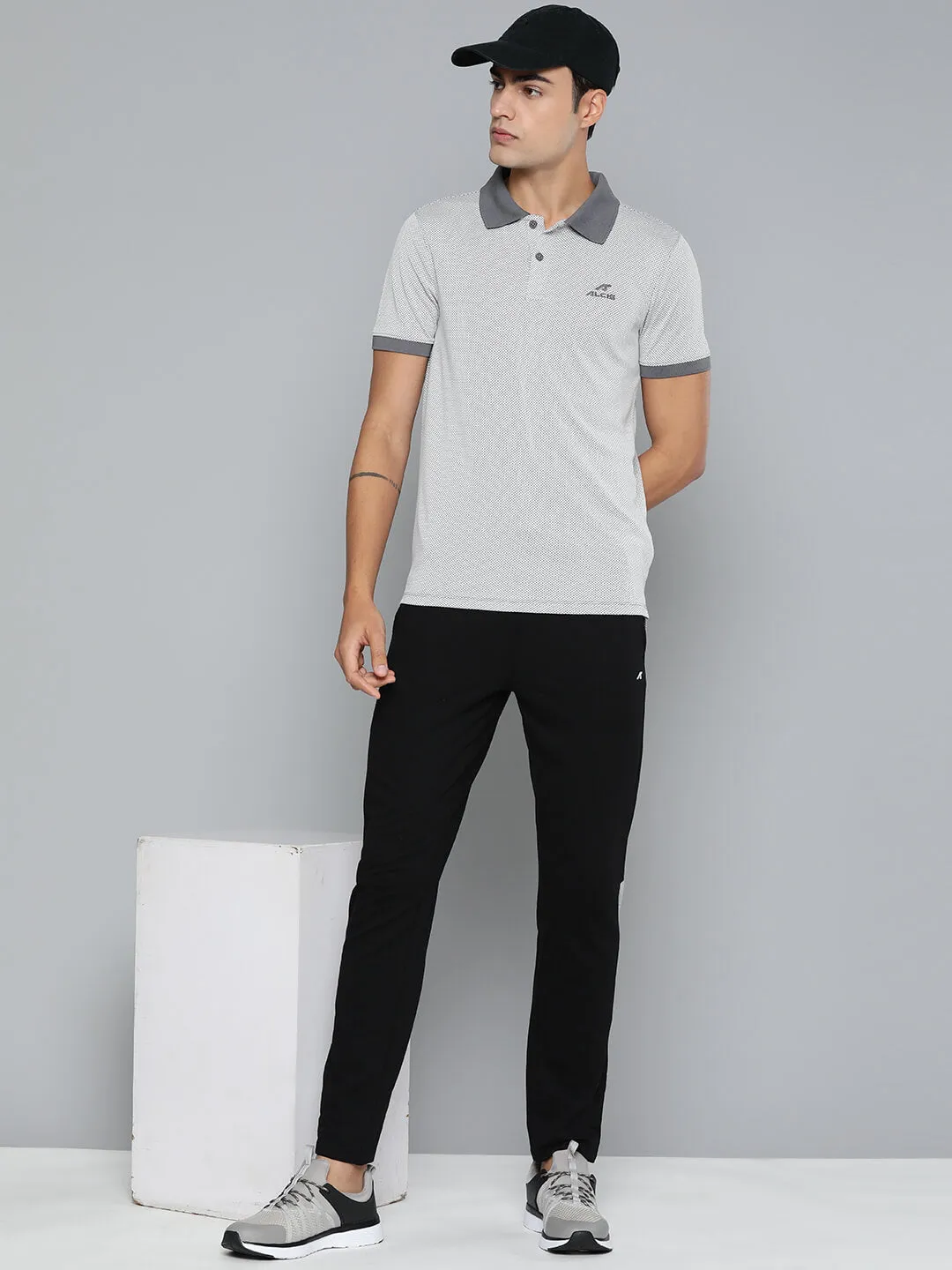 Alcis Men Grey Colourblocked Polo Collar Dry Tech Slim Fit Sports T-shirt Athletic Comfort
