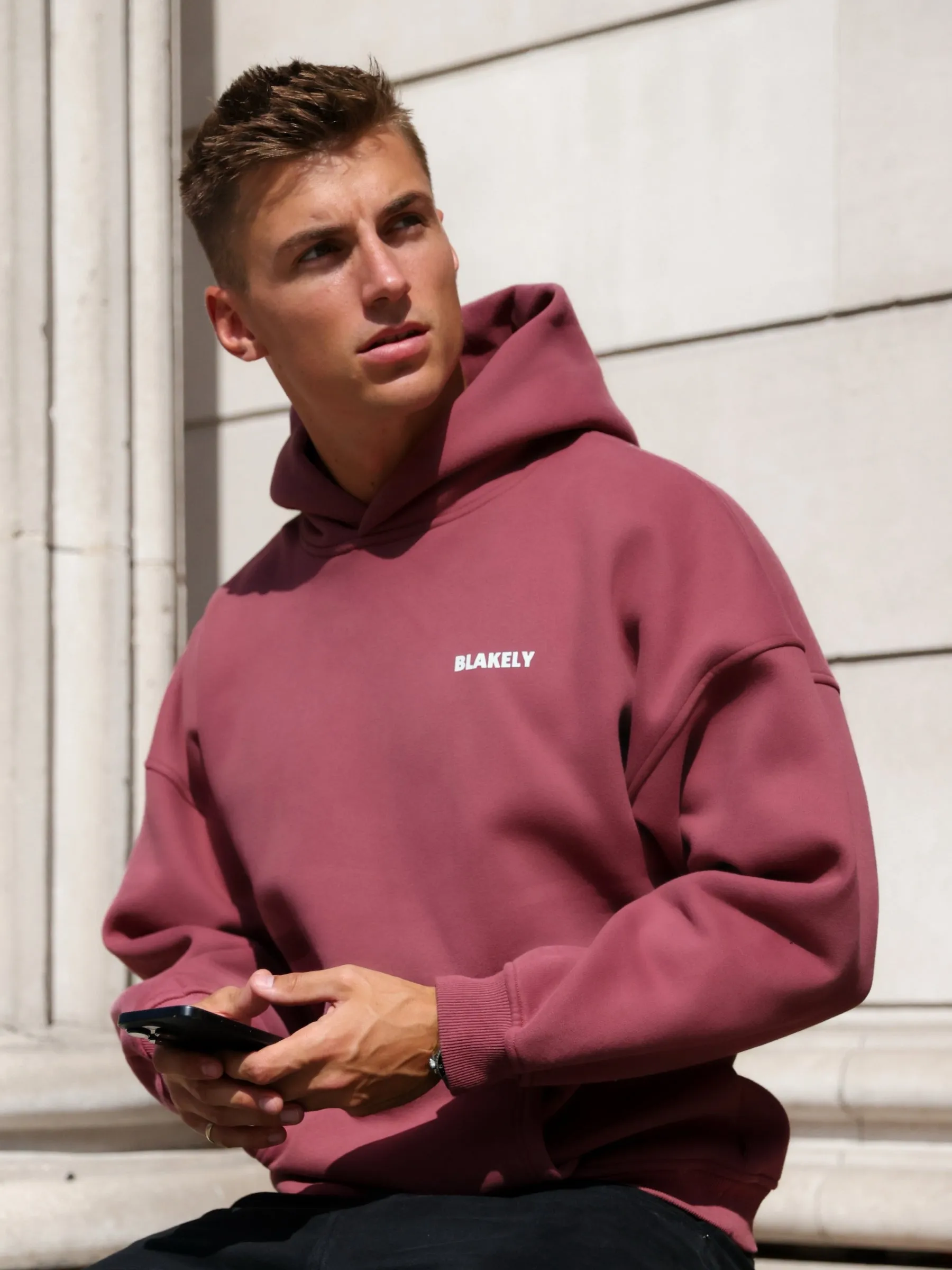 Arlo Relaxed Hoodie - Dark Pink Sleeve Detail