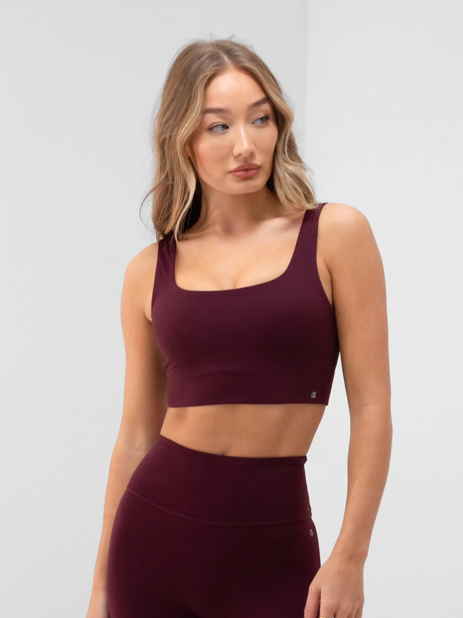 Apex Pro Sports Bra - Deep Burgundy racerback Interlock Stitching